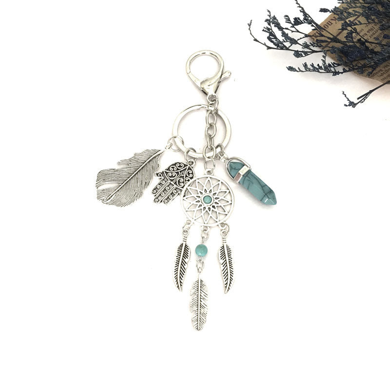 Wholesale Metal Dream Catcher Palm Feather Keychain